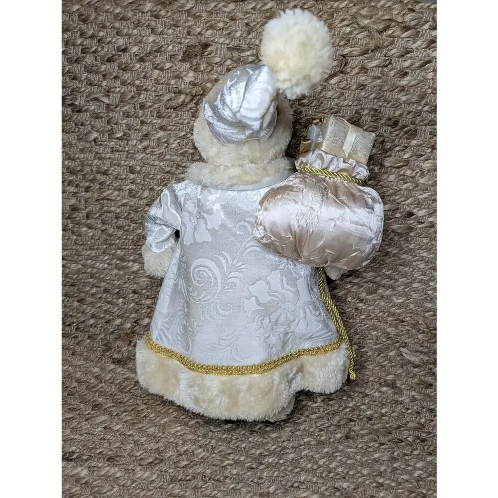 Large Winter White Gold Trim Santa Claus Faux Fur Christmas Holiday Decor 20